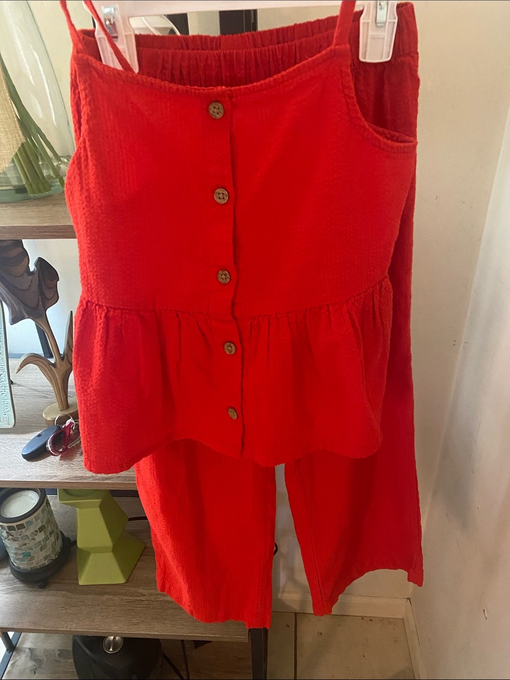 H&M Red Girls Two-Piece Button Peplum Top & Pants Set